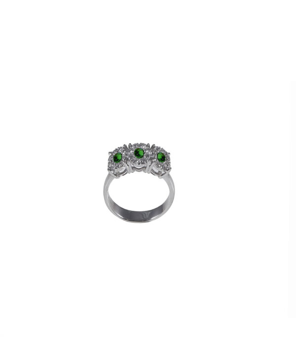 Anello trilogy oro bianco smeraldi e diamanti TRF06S