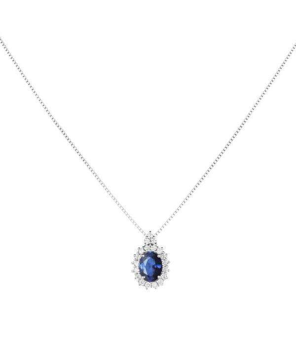 Pendente oro bianco zaffiro e diamanti PLZ065